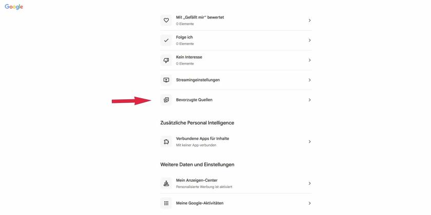 Google personalisieren und bevorzugte Quellen einstellen: Schritt 2