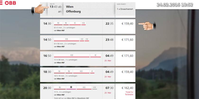 B ÖBB Preisunterschiede 4 2016-03 800px Report ÖBB Preisunterschiede: Unübersichtliche Navigation (Bild: VKI)