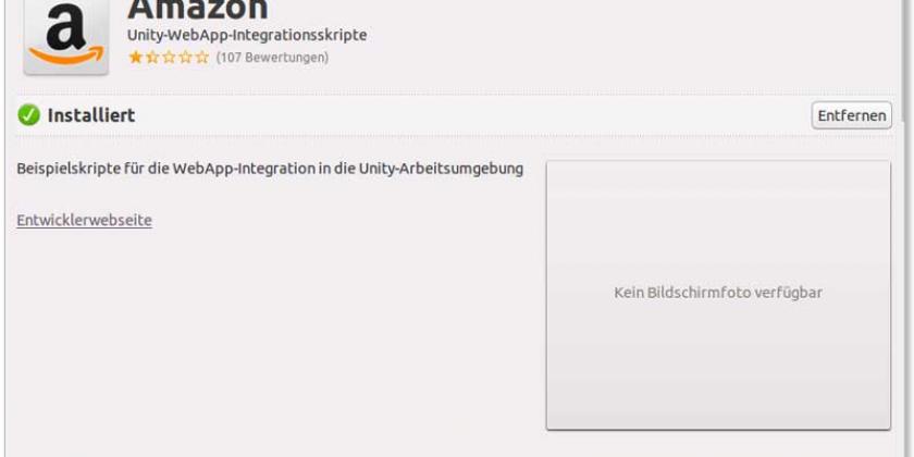B 06 Linux Arbeiten Ubuntu 800px Software-Center Amazon deaktivi Linux Ubuntu: Im Software-Center lassen sich vorinstallierte Anwendungen leicht wieder entfernen (Bild: Simon Mayer/VKI)