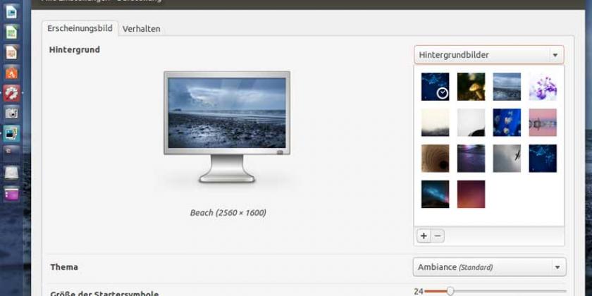 B 09 Linux Arbeiten Ubuntu 800px Systemeinstellungen anpassen Linux Ubuntu: Ein individuelles Hintergrundbild und die Größe der Startleiste lassen sich den Wünschen entsprechend einstellen (Bild: Simon Mayer/VKI)