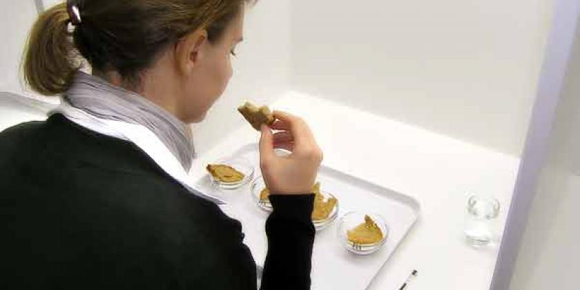 Brotbackmischungen im KONSUMENT-Test: Testerin beim Prüfen der Proben (Bild: E.Würth/VKI)