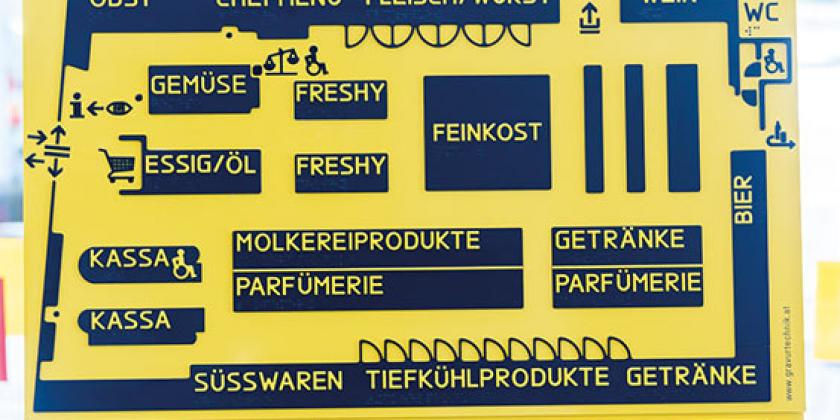 Ein Plan des Geschäftes in Blindenschrift (Foto: REWE)