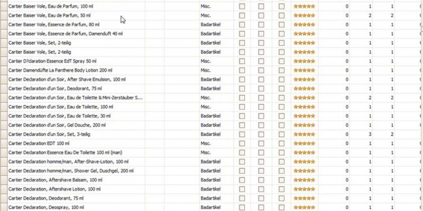 B Amazon Bewertungen - Bild 7 - Rezensentin über Kosmetik 800px Eine Rezensentin hat sich alle Cartier-Produkte, die es gibt, in allen Gebindegrößen vorgenommen. Dieser Screenshot zeigt nur einen Teil der rezensierten Ware (Bild: VKI)