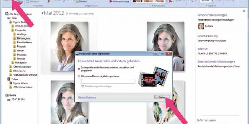 B BG Fotoverwaltung 1 Assistent der Windows Fotogalerie 600px Fotoverwaltung mit dem Assistenten der Windows Fotogalerie (Bild: Würth)