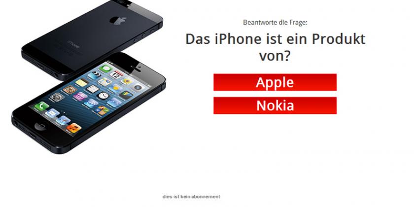 Will man am Gewinnspiel teilnehmen, wird man auf diese Website (http://promotions.djummer.com/...) weitergeleitet. Die erste Gewinnfrage scheint einfach. Im Kleingedruckten (unten) wird genauers dazu verraten. Erst auf den zweiten Blick erkennt