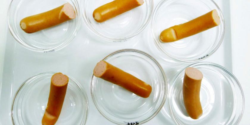 B Frankfurter Verkostung - 2 - 6 halbe Frankfurter  Laienverkostung im Frankfurter-Test: die ersten sechs Proben (Bild: Tacha/VKi)