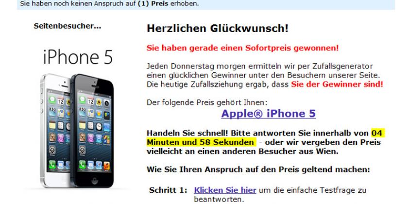 Das verlockende Angebot und das knappe Zeitlimit lässt viele User auf die Internetabzocke hereinfallen (Screenshot/VKI)