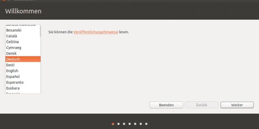 B Umstieg auf Linux - Schritt 1 800px Umstieg auf Linux - Schritt 1: Sprache auswählen (Bild: VKI-Screenshot)