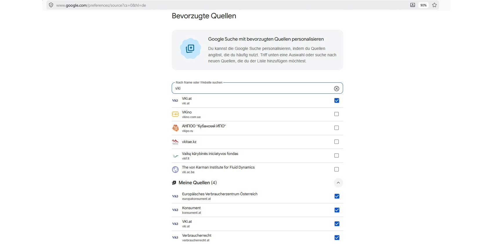 Google personalisieren und bevorzugte Quellen einstellen: Schritt 4