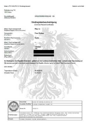 Scan eines Österreichischen Strafregisterauszuges