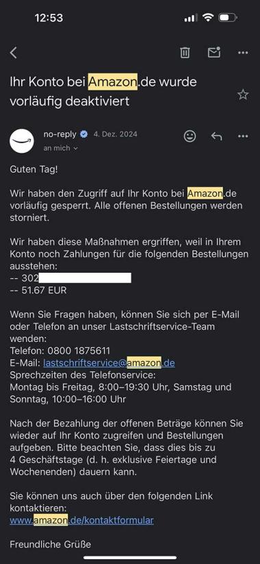 Amazon sperrt der Kundin das Konto
