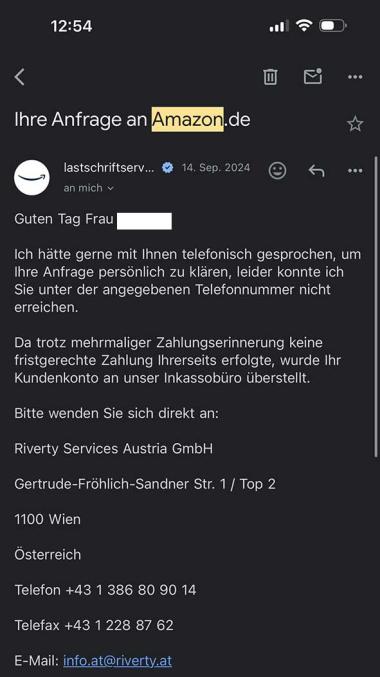 Amazon übergibt den Fall an das Inkassobüro
