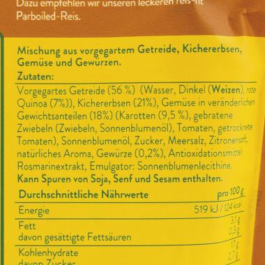 Die Zutatenliste eines Produkts von reis-fit.