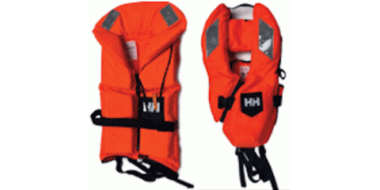 2 orangefarbene Rettungswesten
