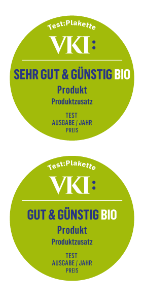 Darstellung Testplaketten SEHR GUT & GÜNSTIG BIO