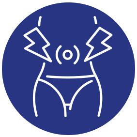 Illustration - Frauenkörper, im Bauchbereich beim Nabel zwei Blitze
