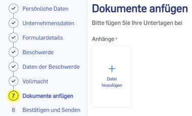 Foto eines Teilausschnittes der Eingabemaske für Beschwerden zeigt die Menüstruktur