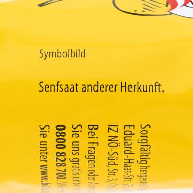 Die Auslobung "Senfsaat anderer Herkunft" auf der Tube Billa immer gut Dijon Senf. 