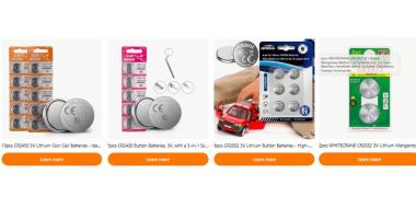 4 verschiedene Packungen von Knopfbatterien nebeneinander