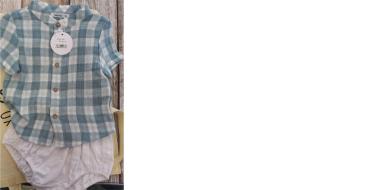 blau-kariertes Baby-Kurzarm-Hemd und kurze Hose