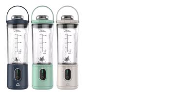 3 verschiedenfärbige, schlanke, zylinderförmige Standmixer