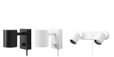 eine schwarze und zwei weiße Wandleuchten von Ikea vor weißem Hintergrund