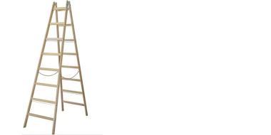 helle, stehende Holzstehleiter mit 8 Sprossen