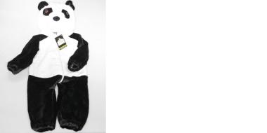 Schwarz-weißes Pandakostüm auf hellem Untergrund liegend