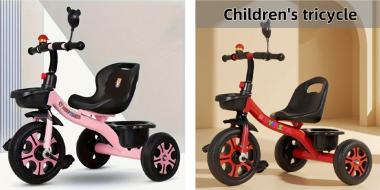 2 Fotos. DAs linke mit einem weißen Kinder-Dreirad, das rechte mit einem roten.