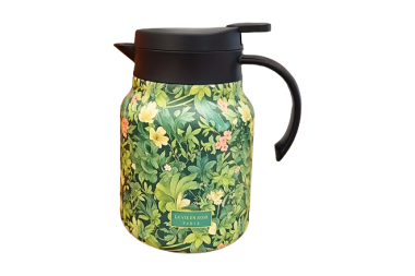 Grün floral gemusterte Isolierkanne mit Henkel