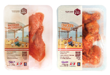 FairHOF Chicken Wings, 500 g und FairHOF Gewürzte Hühner Unterkeulen, 400 g jeweils in einer Plastikverpackung