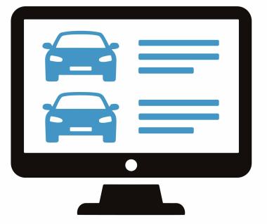 Die Grafik zeigt einen Bildschirm links Symbole für Autos, rechts beschreibenden Text