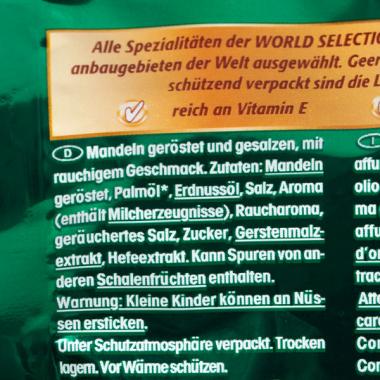 Lorenz Rauchmandeln: Auf der Packungsrückseite ist jedoch nur mehr von rauchigem Geschmack die Rede. Bild: VKI