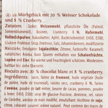 Finest Bakery White Chocolate & Cranberry: Wie hoch der Anteil an Rosinen ist, zeigt die Zutatenliste nicht an. (Bild: U. Romstorfer/VKI)