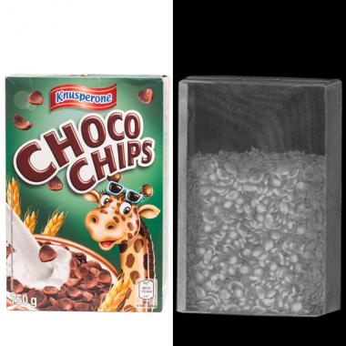 Knusperone Choco Chips: Die Schachtel ist gerade einmal zu zwei Dritteln mit Choco Chips gefüllt. (Bild: U.Payer / VKI)