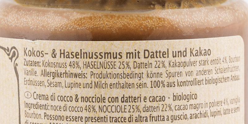 Die Zutatenliste des Kokos- & Haselnussmuses von Rapunzel 