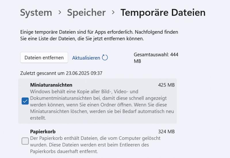 Screenshot Windows 11 Temporäre Dateien