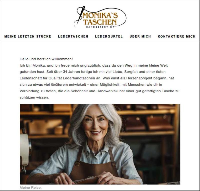 Screenshot einer betrügerischen Website: Monikas Taschen