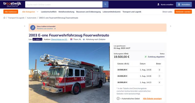 Ein US-Feuerwehrauto auf Trostwijkauctions