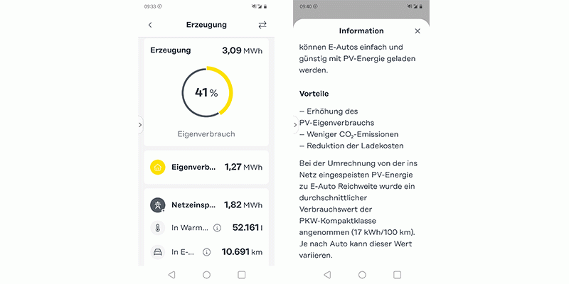 Screenshots von der Fronius App