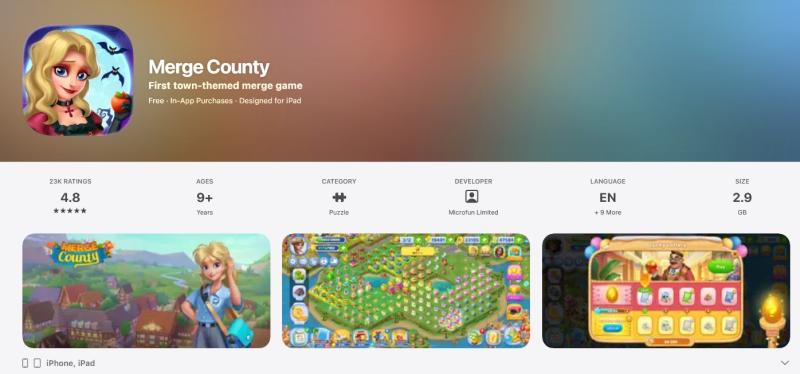 Screenshot zeigt die Startseite von Merge County im Apple Shop