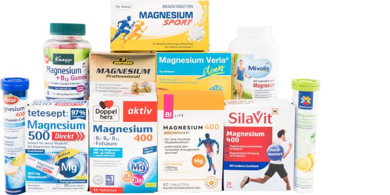 11 verschiedene Magnesium-Präparate als Nahrungsergänzung