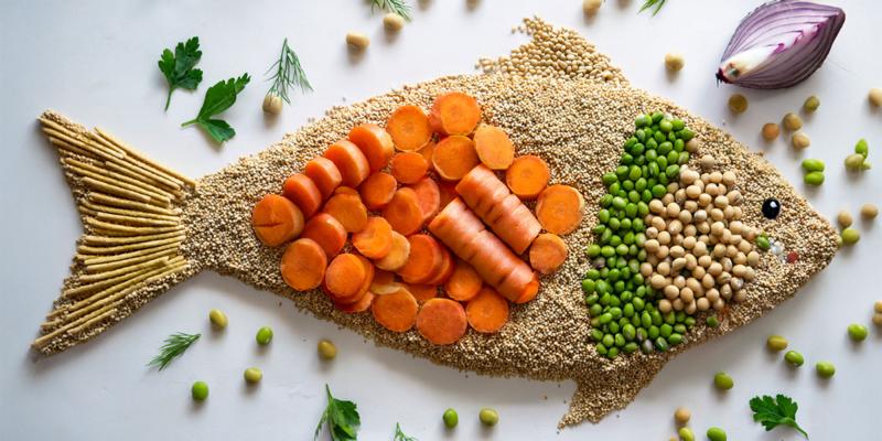 Ein Fisch aus veganen Bestandteilen wie Gemüse