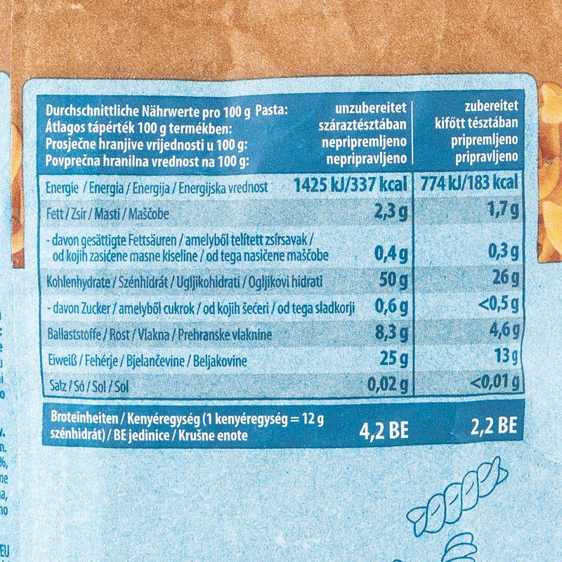 Nährwertangaben Spar Vital Fusilli High Protein