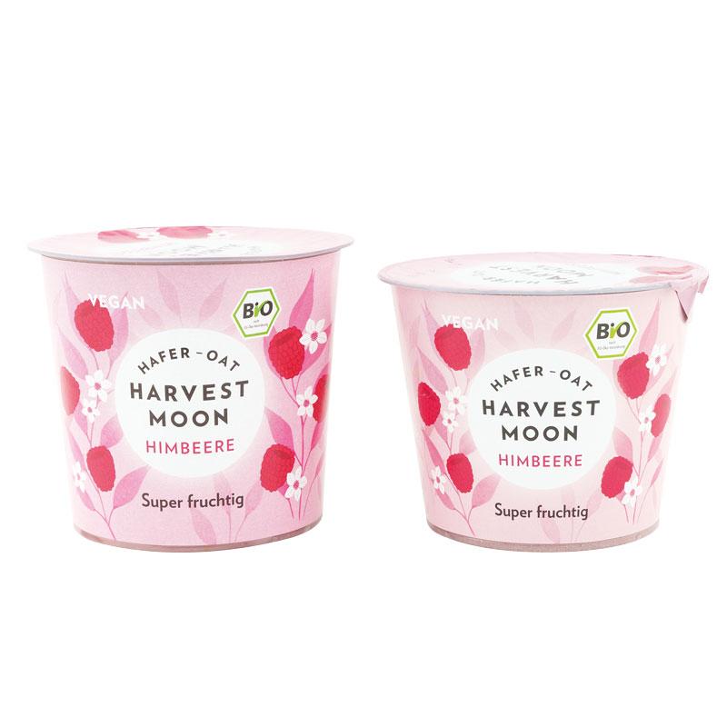 Alte und neue Verpackung des Harvest Moon Himbeer-Joghurts