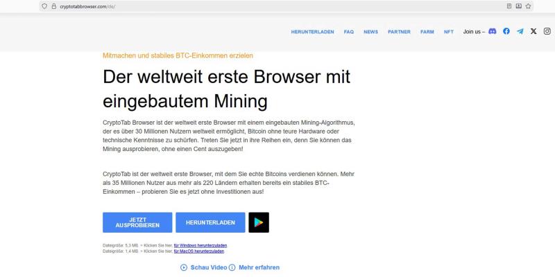 Werbeversprechen: Mit dem CryptoTab-Browser Bitcoins schürfen