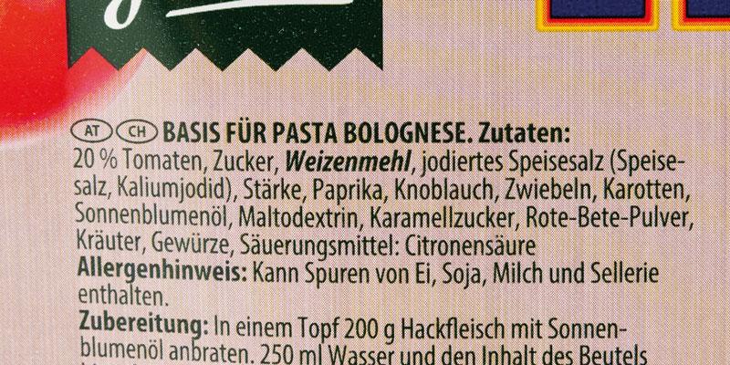 Zutatenliste Bolognese Basis 