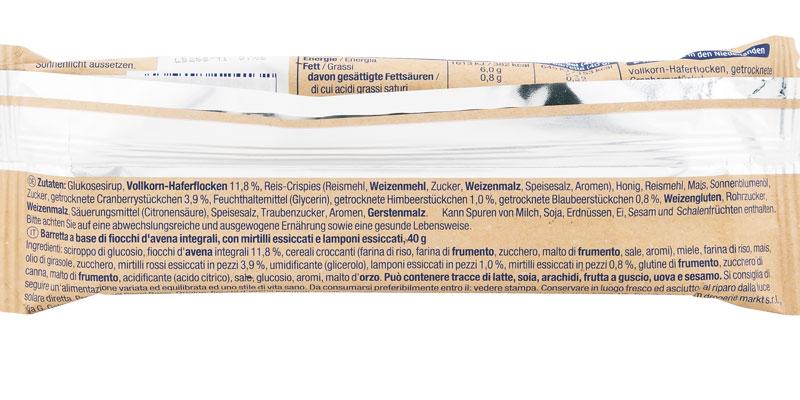 Zutatenliste des dm Energy Riegels