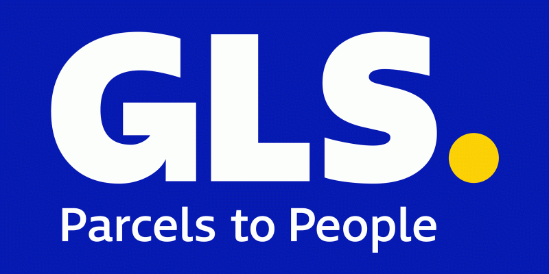 Das blau-weiße GLS-Logo mit dem Slogan "Parcel to People"