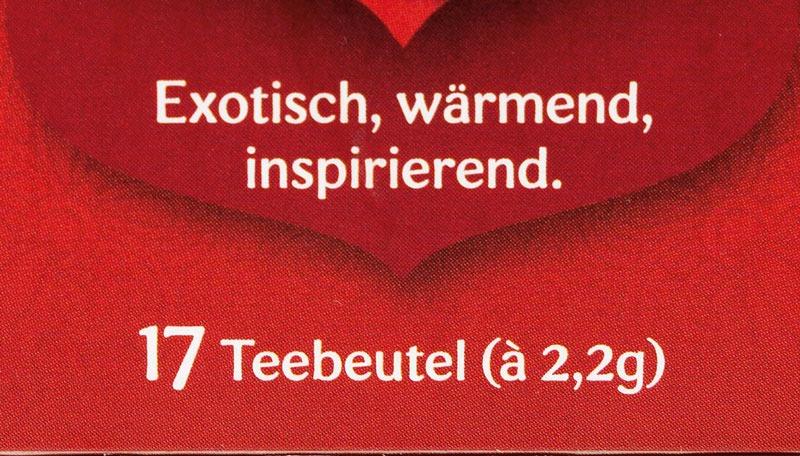 Auf der Verpackung werden 17 Teebeutel als Inhalt angeführt. 